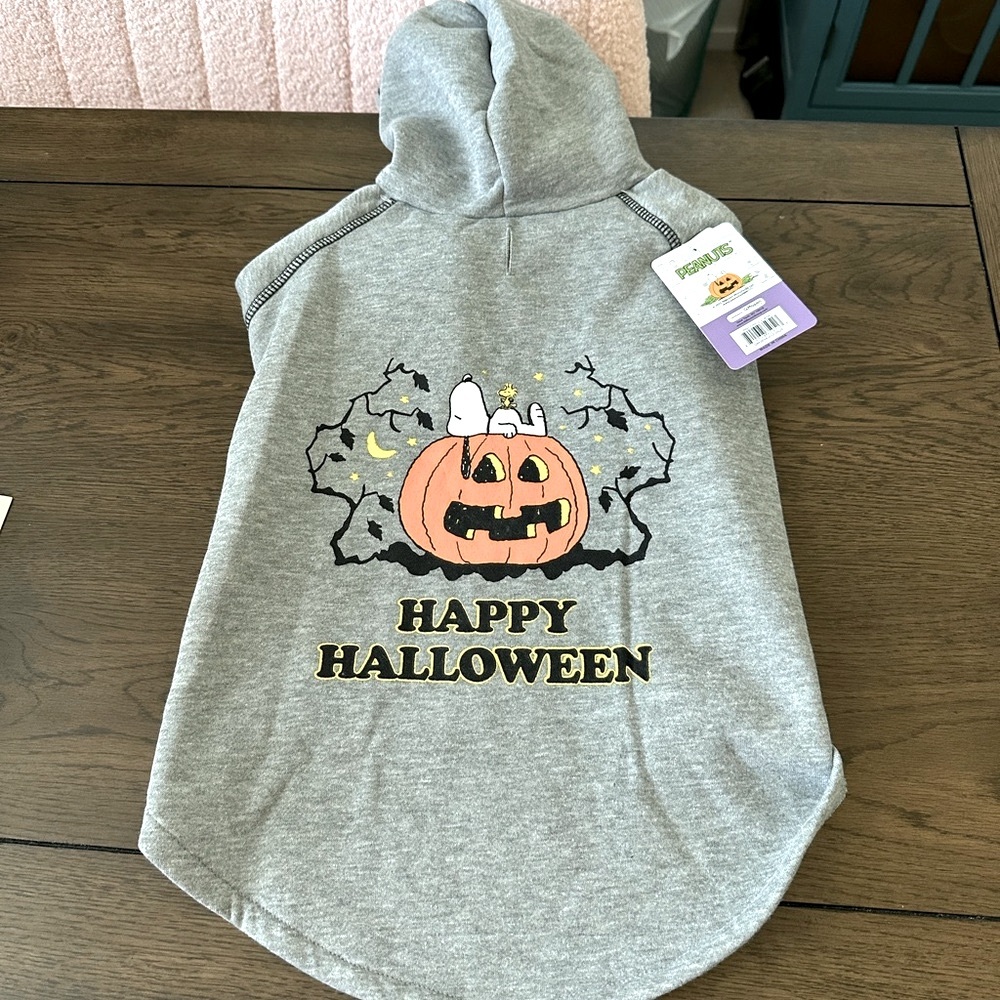 Peanuts Gray Dog Hoodie with Pumpkin Design